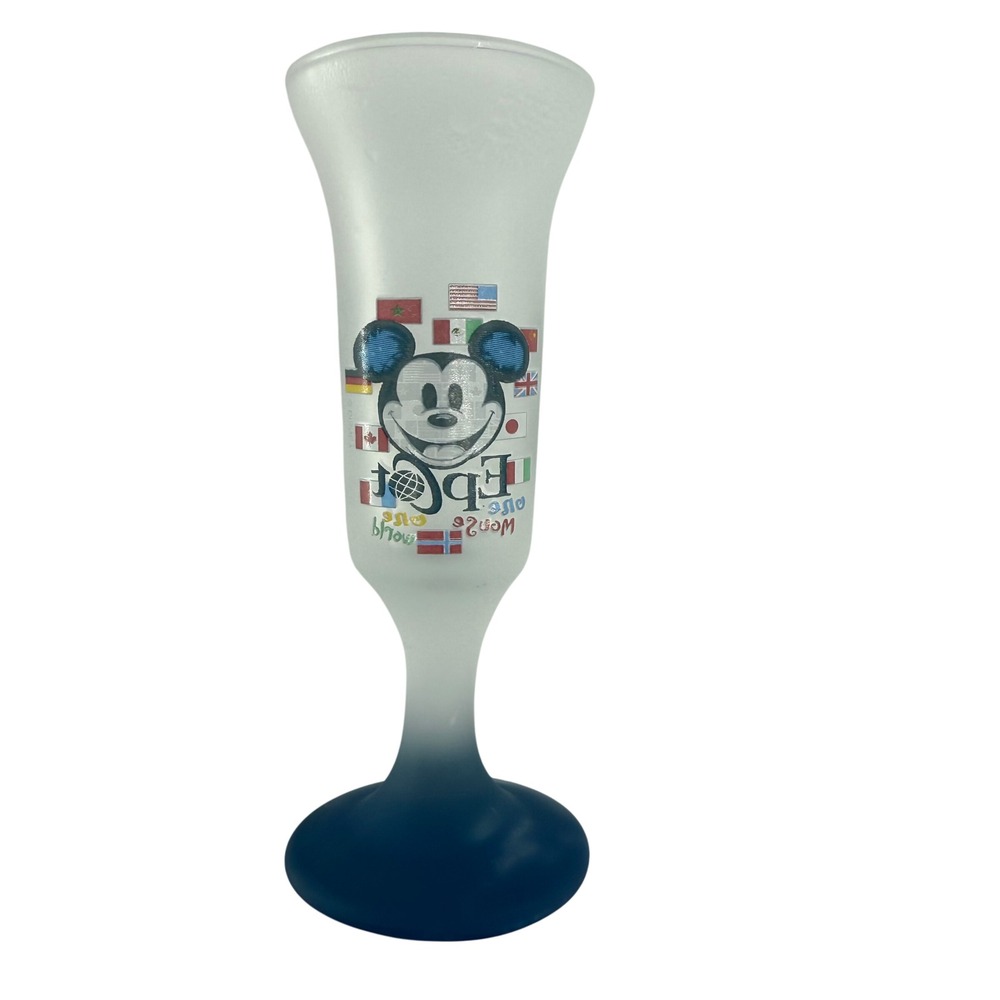 Disney EPCOT World Showcase‎ Frosted Shot Glass Blue Stem Mickey Mouse Flags